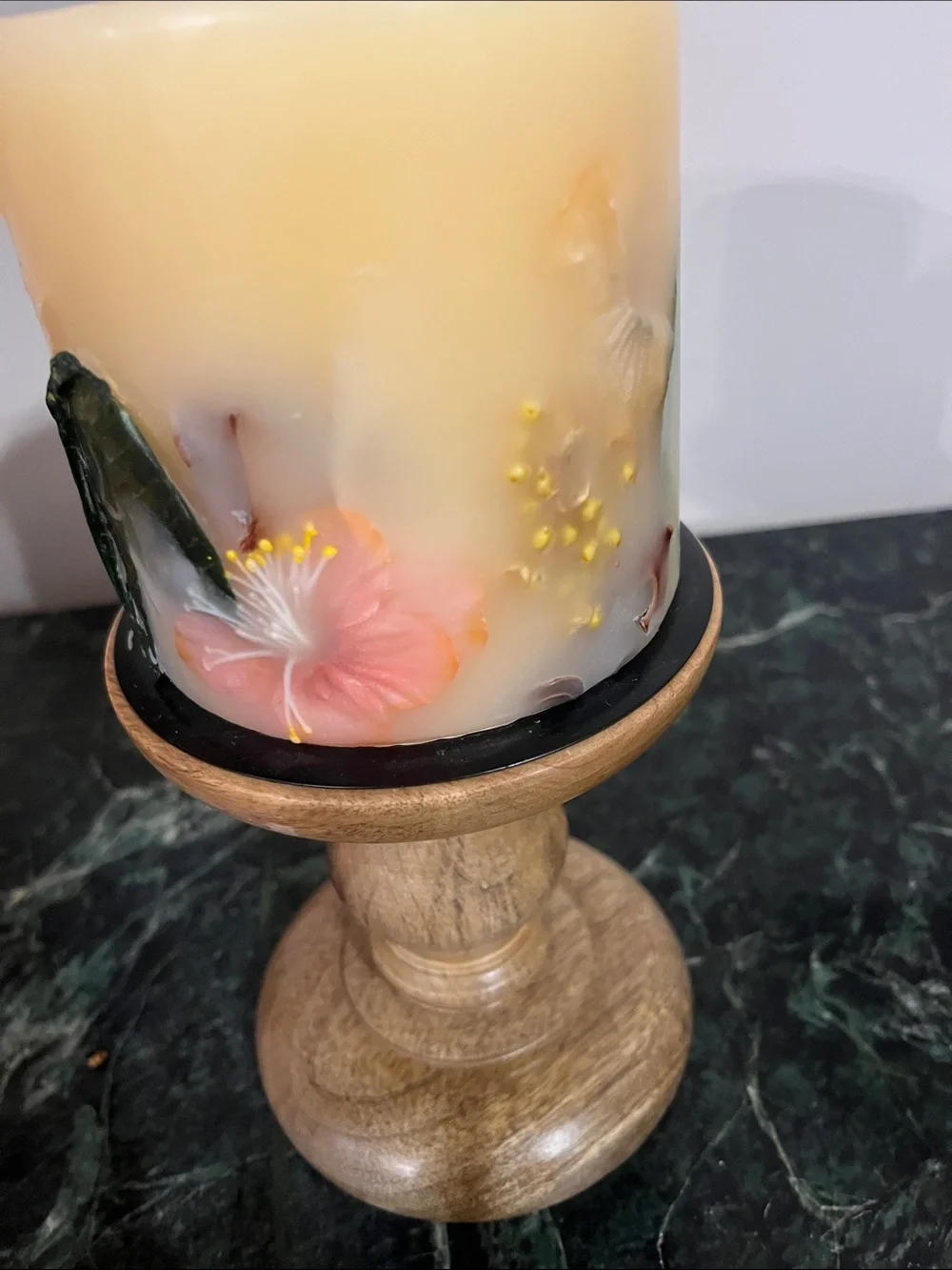 Decorative Cream Floral Pillar Candle by